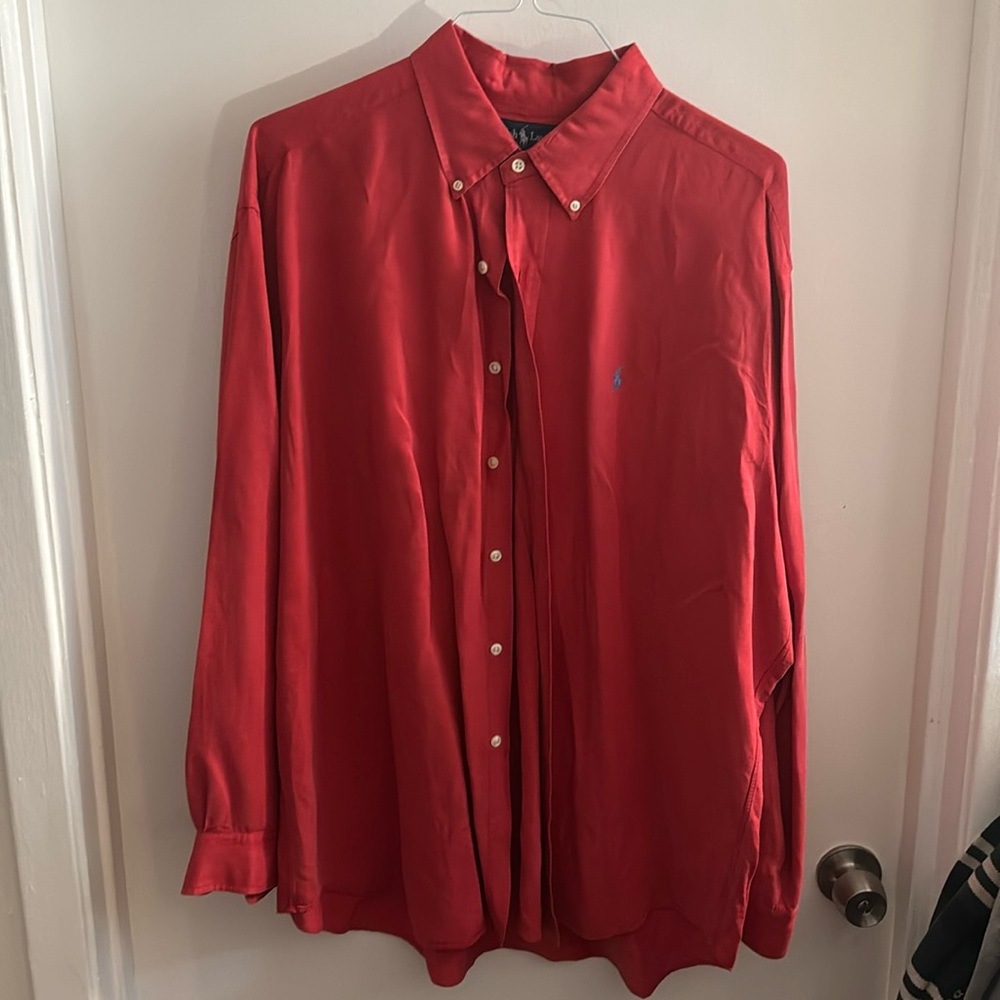Polo Ralph Lauren - Red Button Down - Long Sleeve - Blue Emblem - Size XL